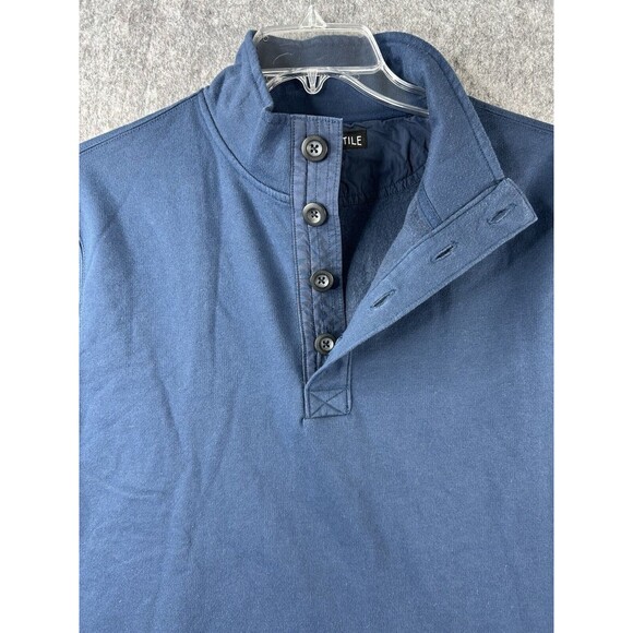 J Crew Mercantile 1/4 Button Pullover Mock Neck Sweatshirt Men's L Blue Soft - Picture 3 of 9